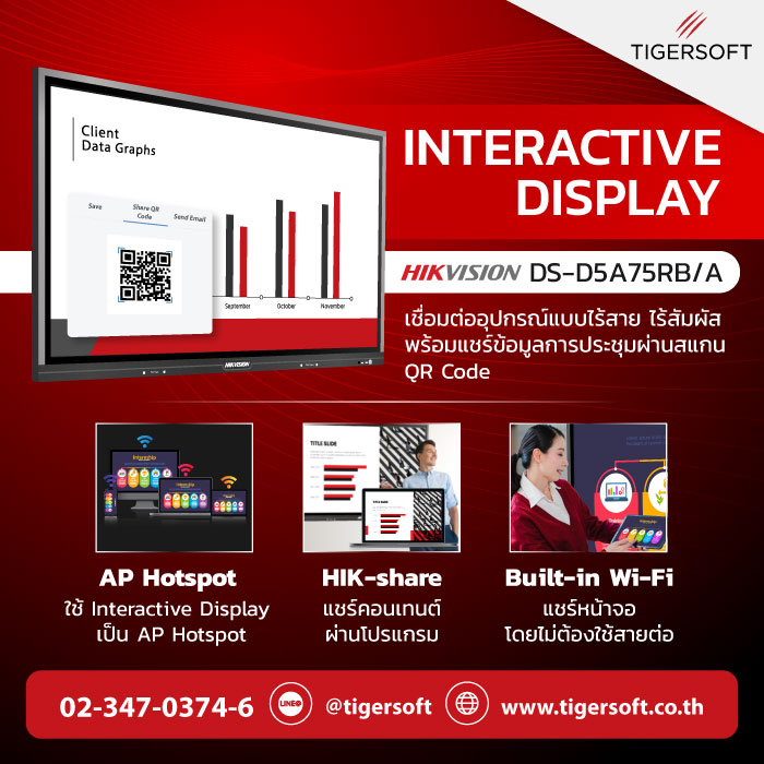 Interactive Display DS-D5A75RB/A เชื่อมต่ออุปกรณ์แบบไร้สาย ไร้สัมผัส พร้อมแชร์ข้อมูลการประชุมผ่านสแกน QR Code